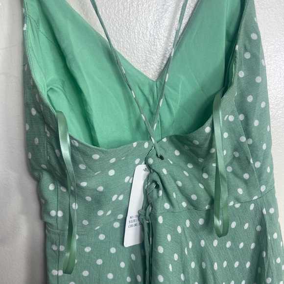 Ina Mint  mini 100 % rayon summer Green Dress with White Dots L - Picture 2 of 7